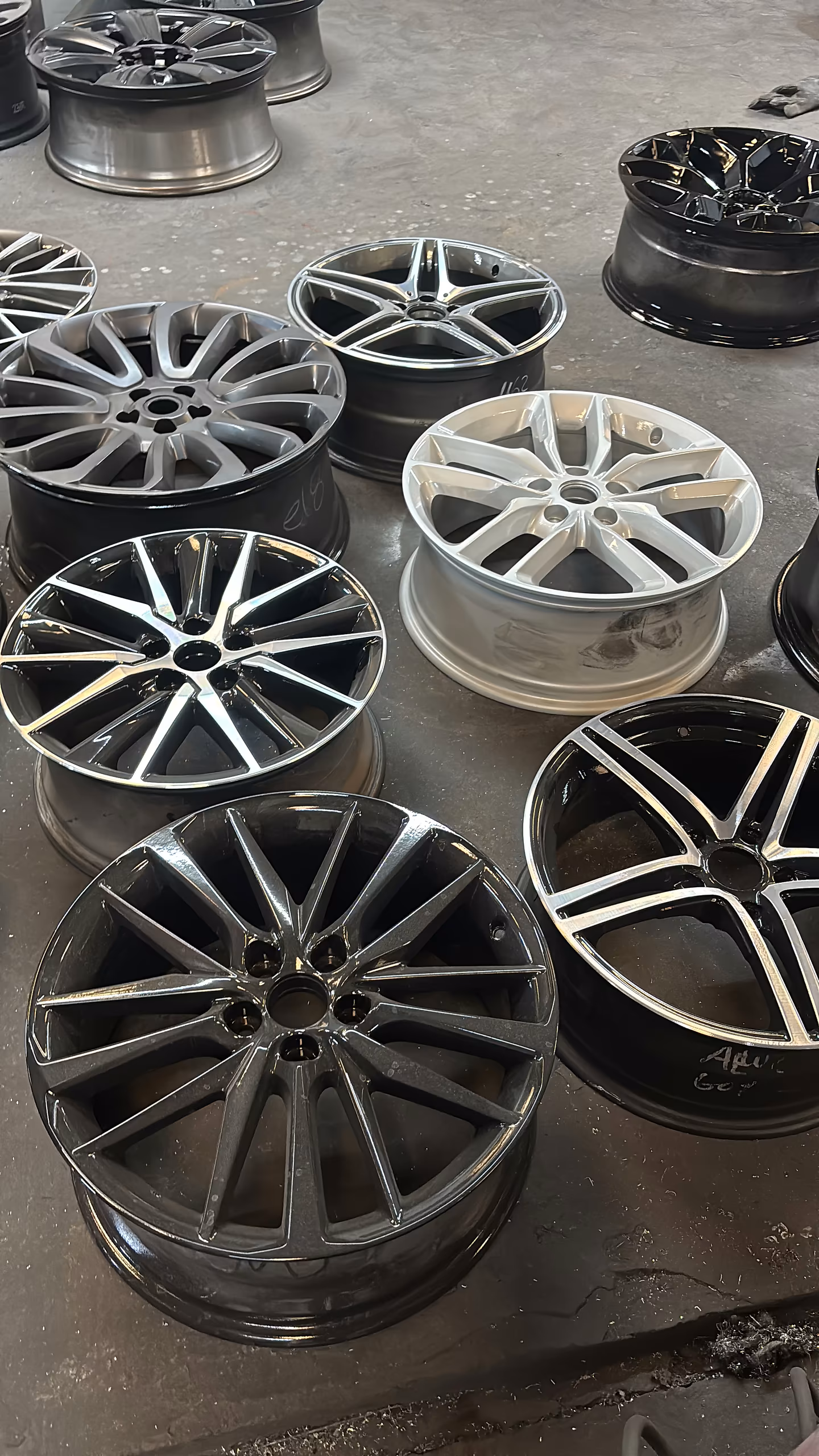 A selection of wheel styles ready for a customer to choose from