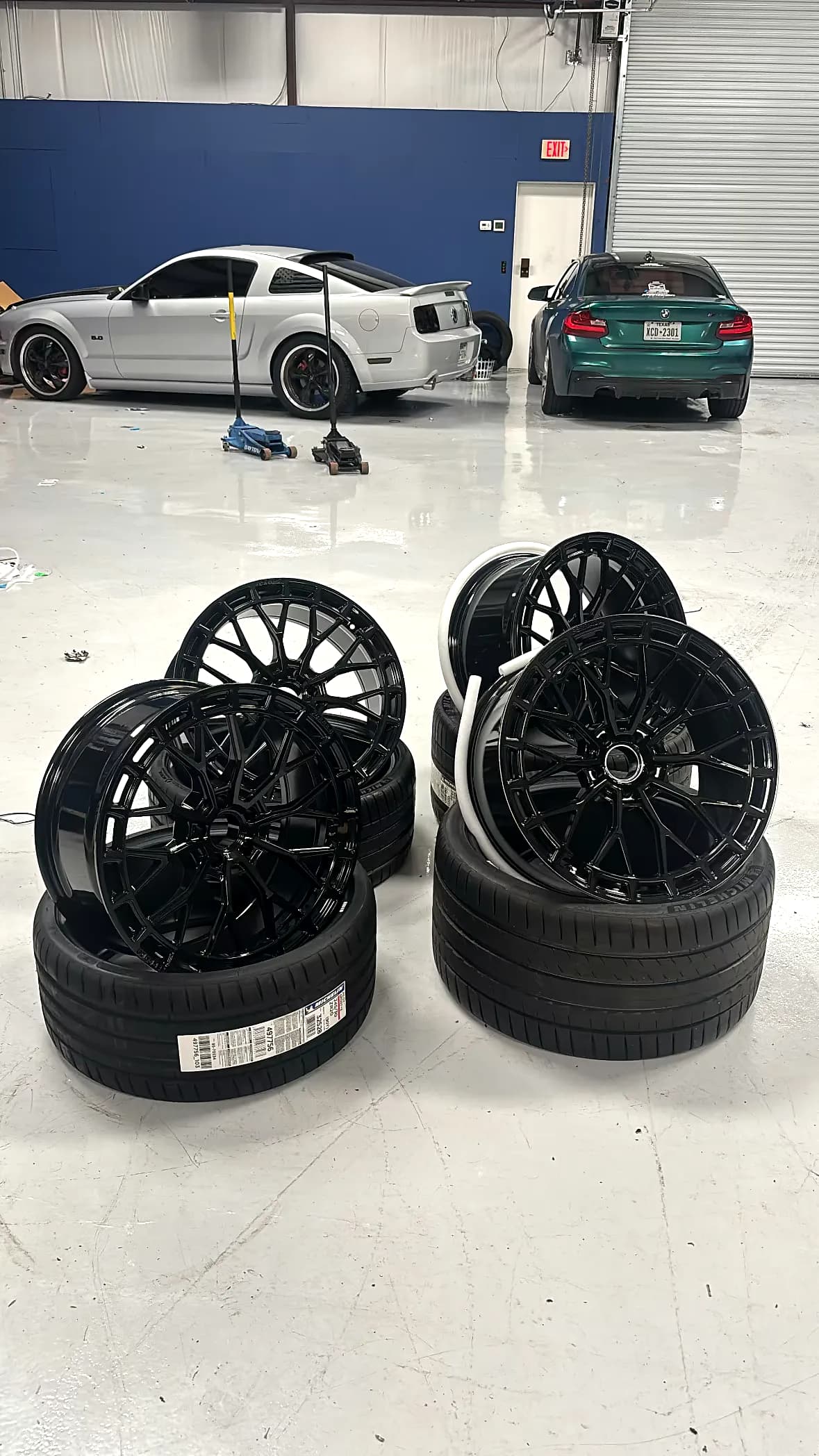 Gloss black custom wheel sets inside the Habibi shop